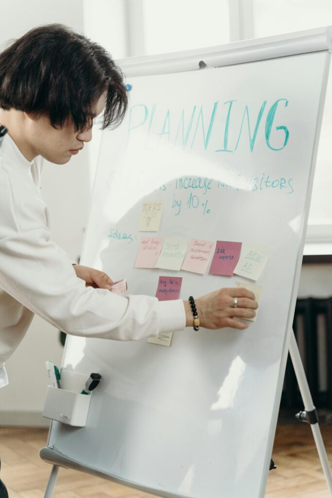 Brainstorming business ideas with sticky notes
