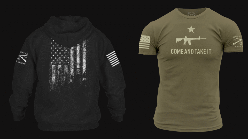 A Grunt Style patriotic t-shirt with the American flag design.