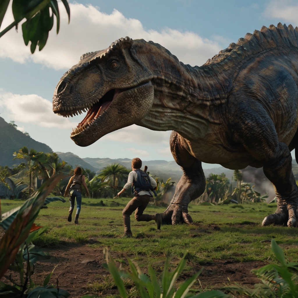 Jurassic World Rebirth dinosaur chase scene 2025