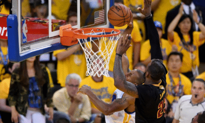 Split images of Jordan, LeBron, Kobe, Bird, and Magic representing “legends of playoff basketball.”