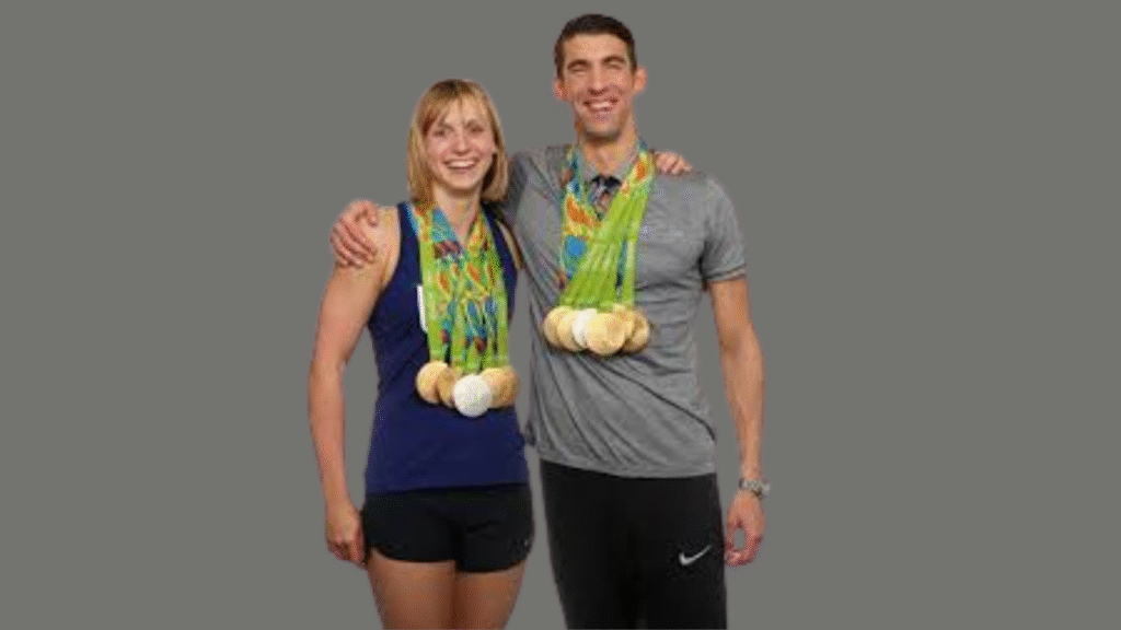Michael Phelps and Katie Ledecky with medal counts.