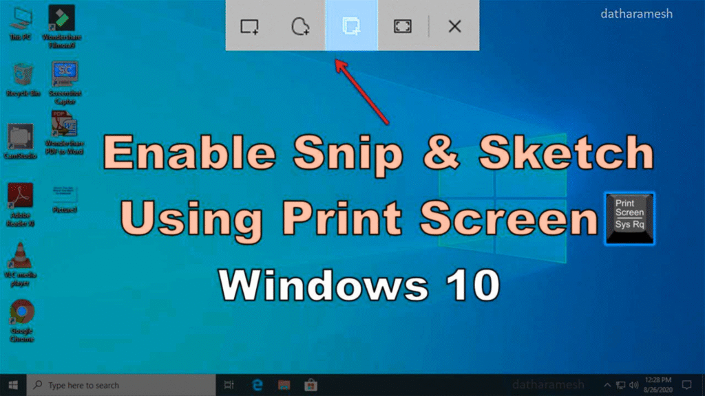 Snip & Sketch tool open on Windows laptop for taking screenshots