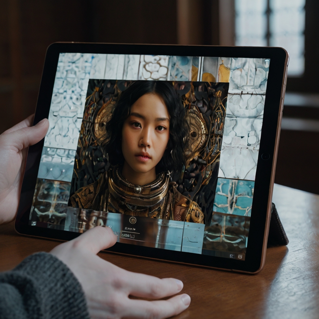 Midjourney AI-generated art displayed on a digital tablet
