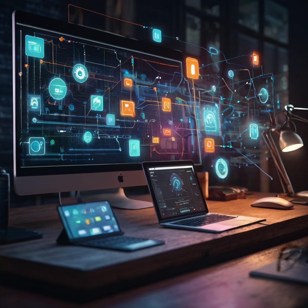 Illustration of workflow automation or connected apps.