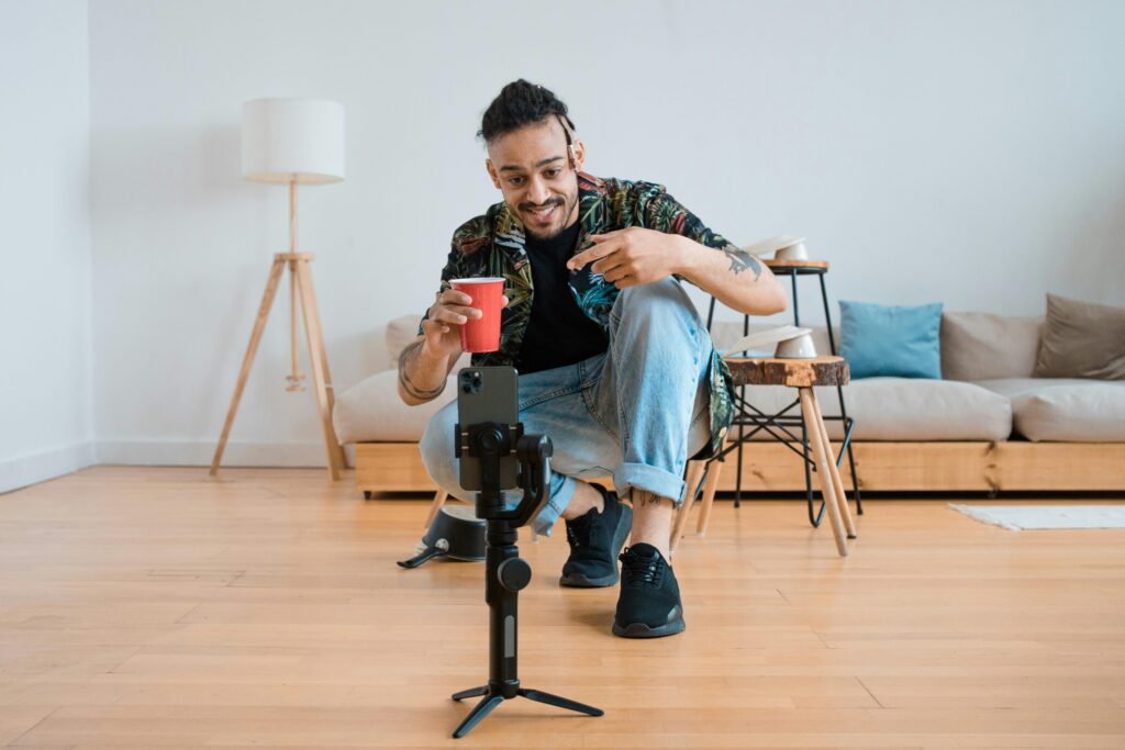 Lifestyle shots of creators making content.