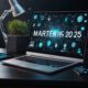 Futuristic digital marketing trends 2025 concept with AI, social media, video, and data analytics icons