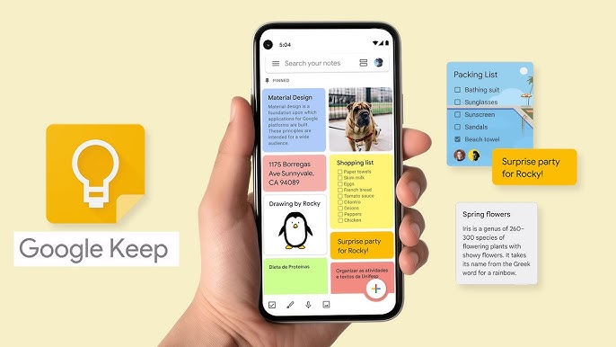 Google Keep notes with color-coded tasks and reminders