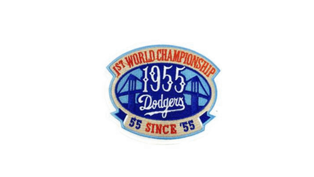 Artistic graphic of the 1955 World Series trophy (with Dodgers logo).