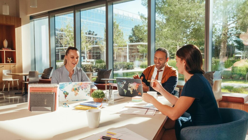 Brainstorming session in an open office space.