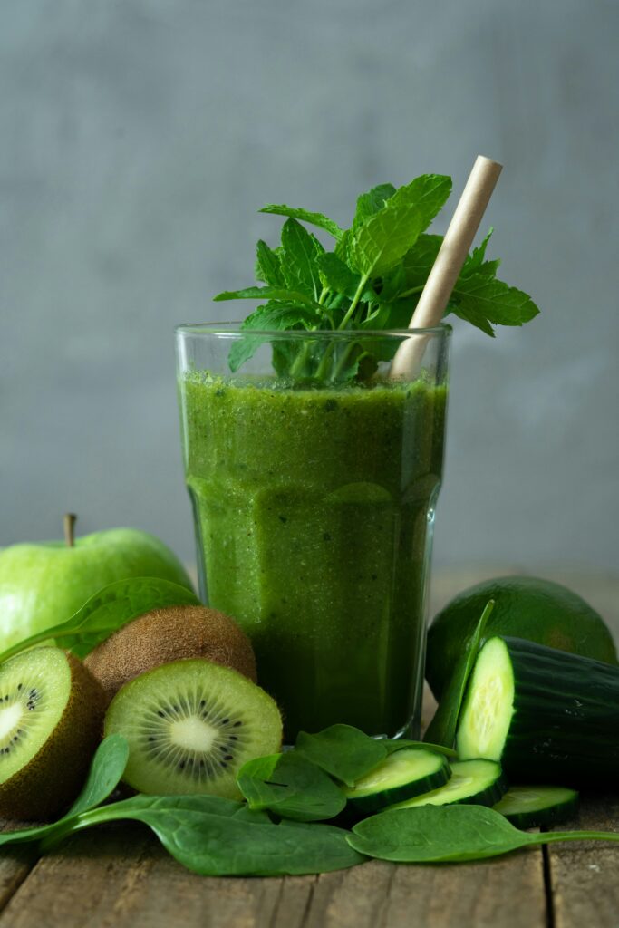 Green smoothie with spirulina or chlorella powder.