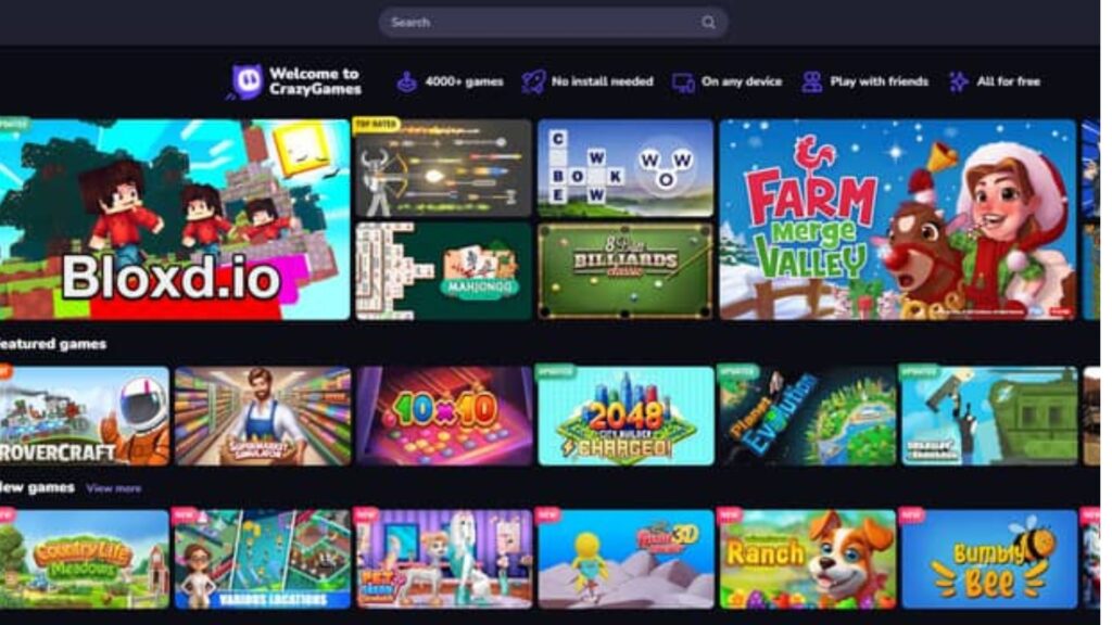Crazy Games website showing game categories.