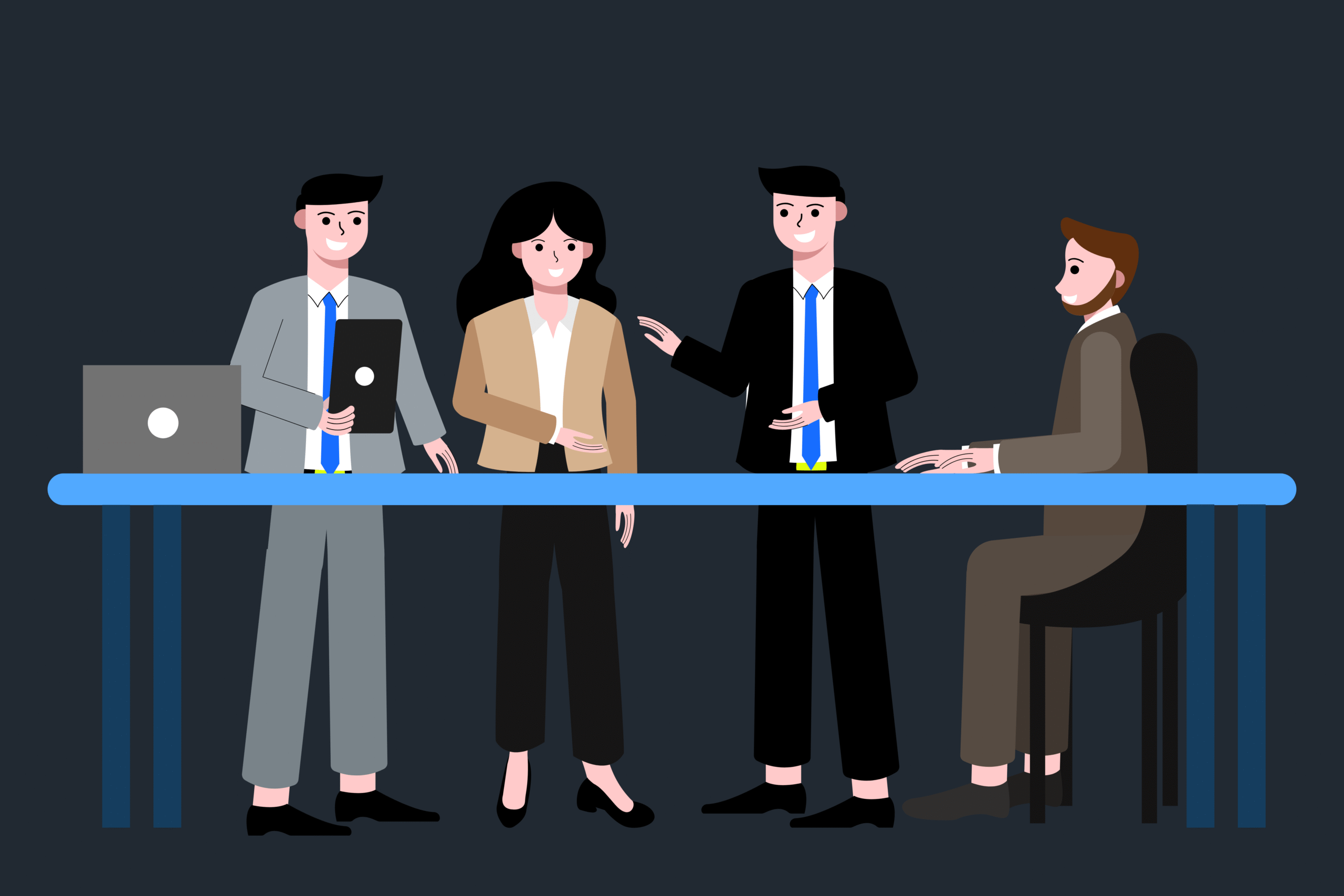 Manager guiding a team in a meeting.