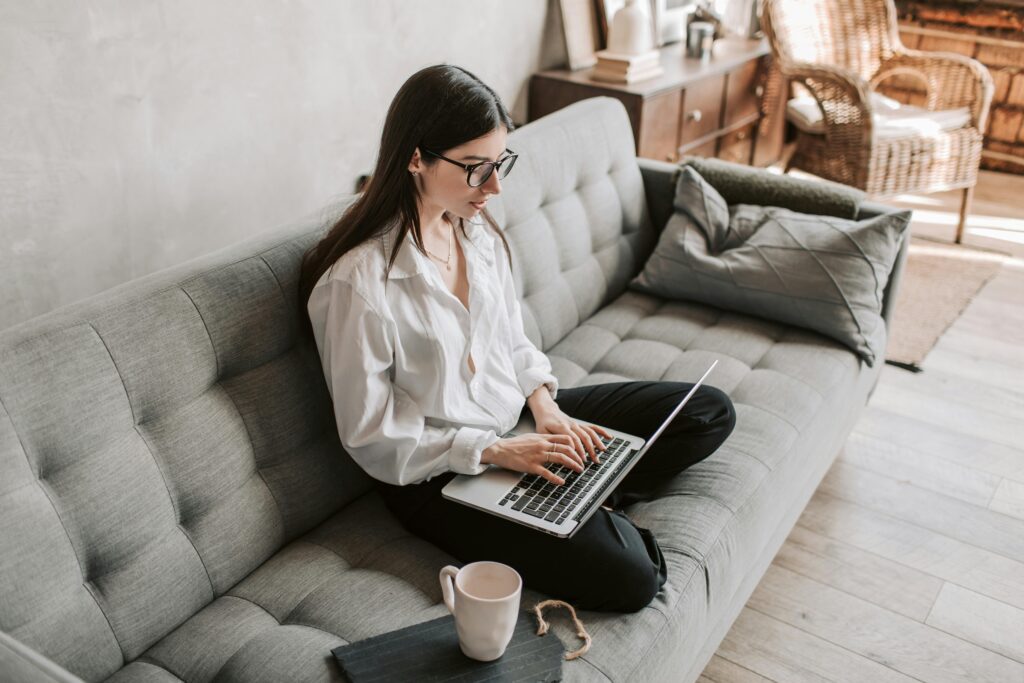 Someone working from home with a cozy setup.