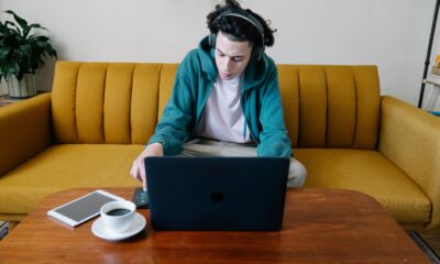 Someone working from home with a cozy setup.