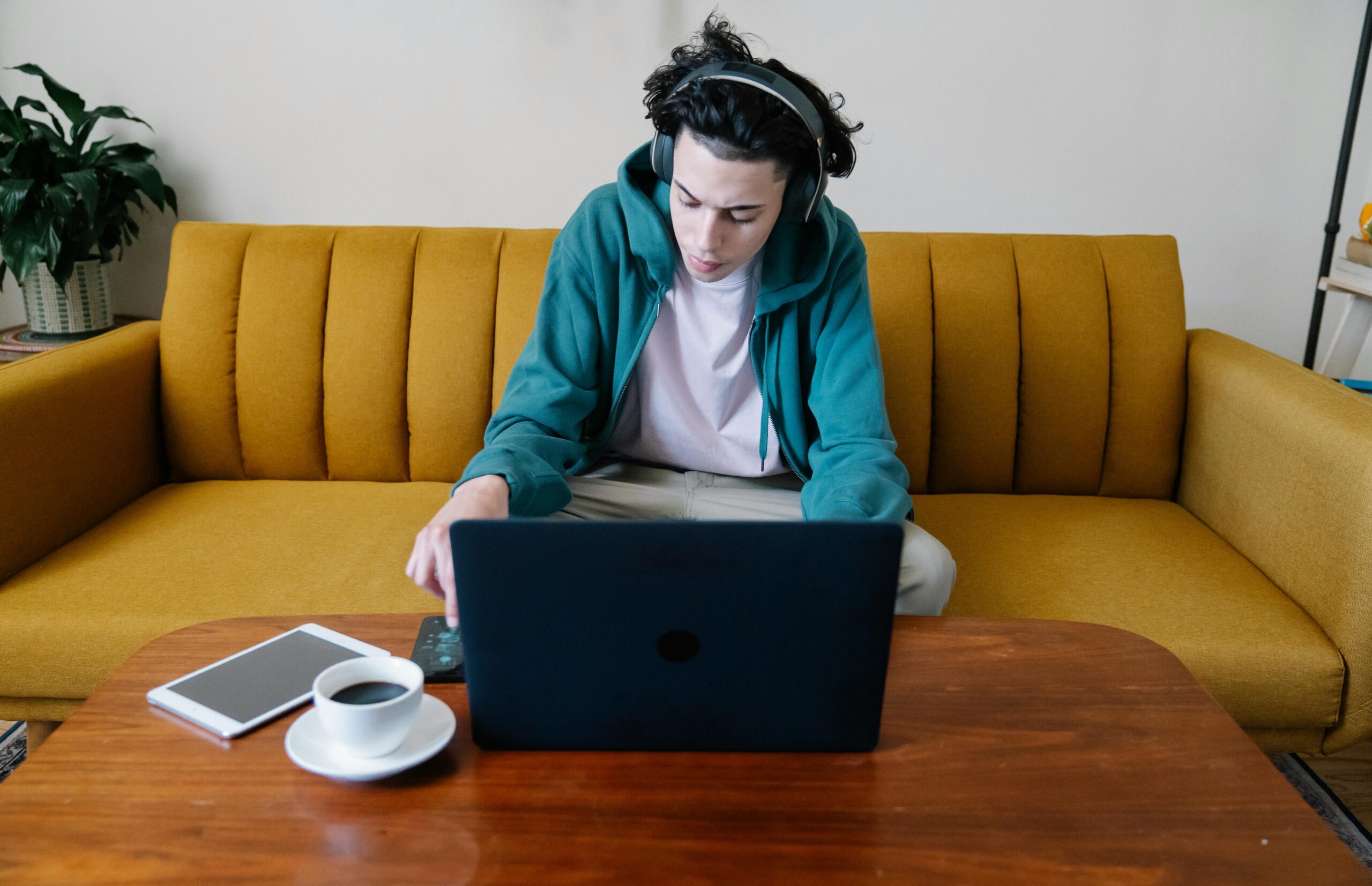 Someone working from home with a cozy setup.