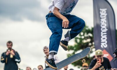Olympic park skateboarding competition with bowl ramp