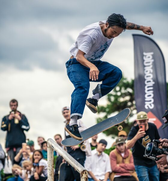 Olympic park skateboarding competition with bowl ramp