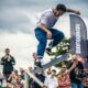 Olympic park skateboarding competition with bowl ramp