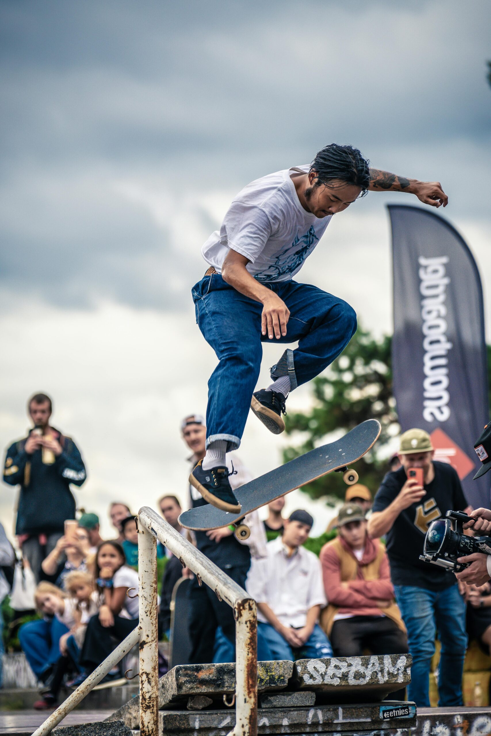 Olympic park skateboarding competition with bowl ramp