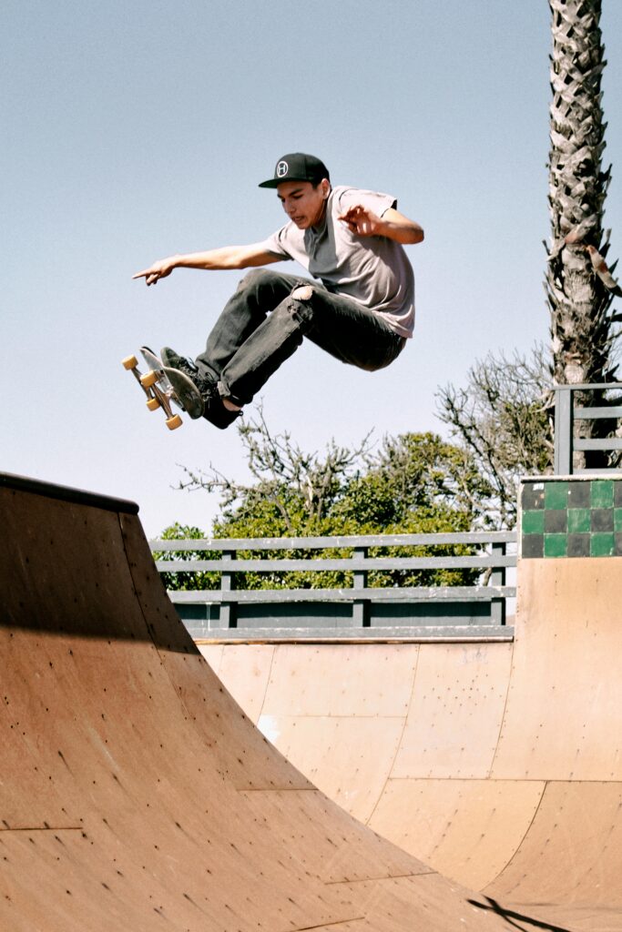 Olympic park skateboarding competition with bowl ramp