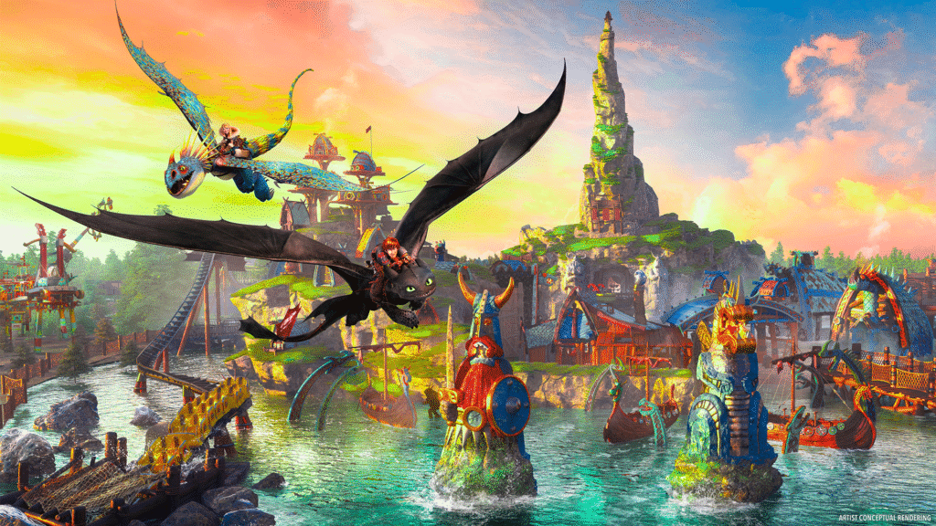 plit image showing animated vs. imagined live-action Berk village.