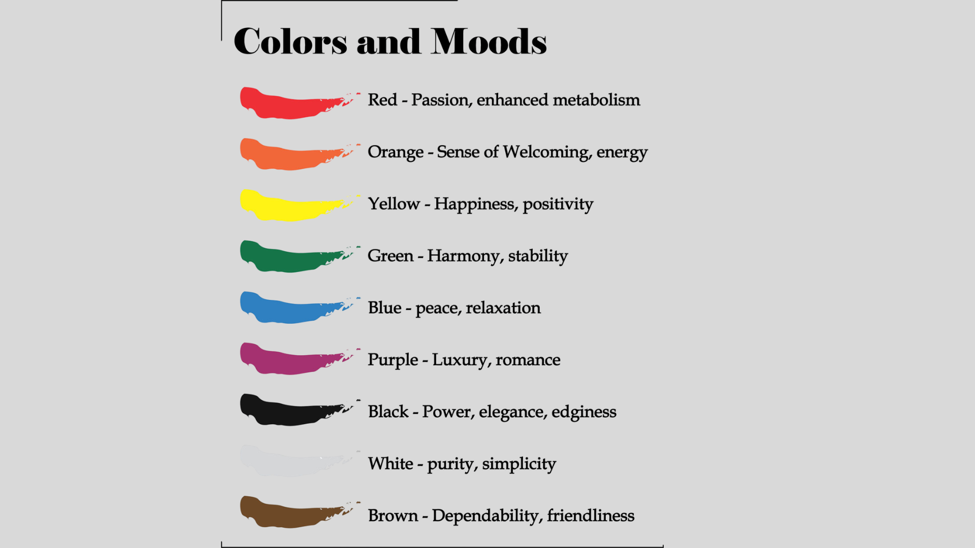 Cultural examples of colour meanings.
