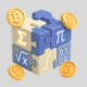 Illustration of miners solving cryptographic puzzles with hash symbols.