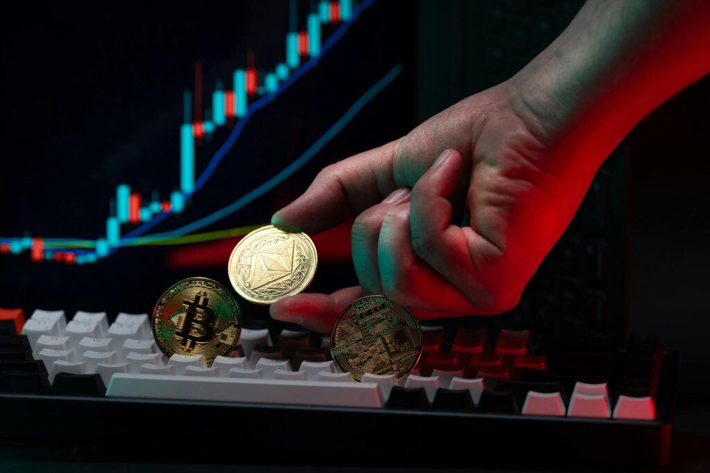 Image of a crypto trader analyzing FintechZoom charts.