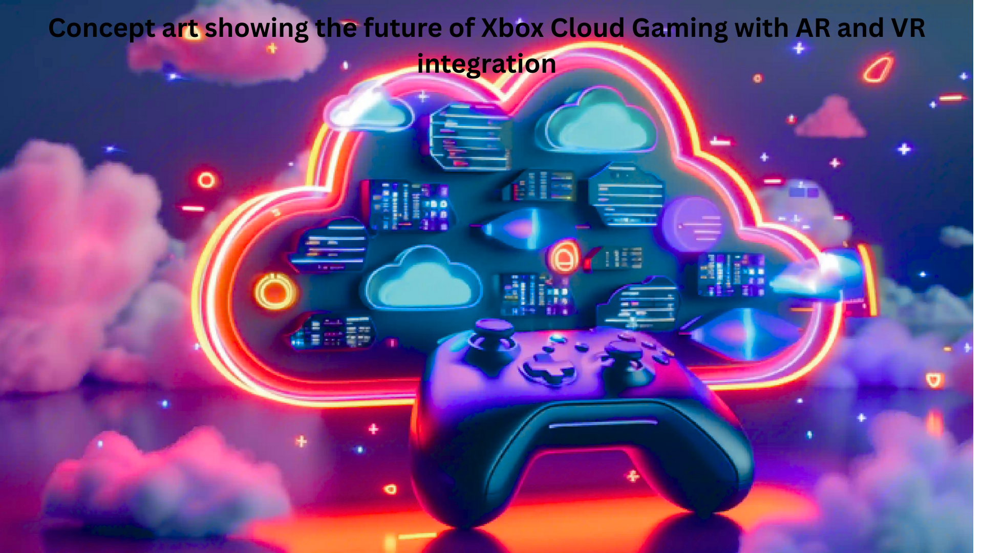 “Concept art showing the future of Xbox Cloud Gaming with AR and VR integration”.