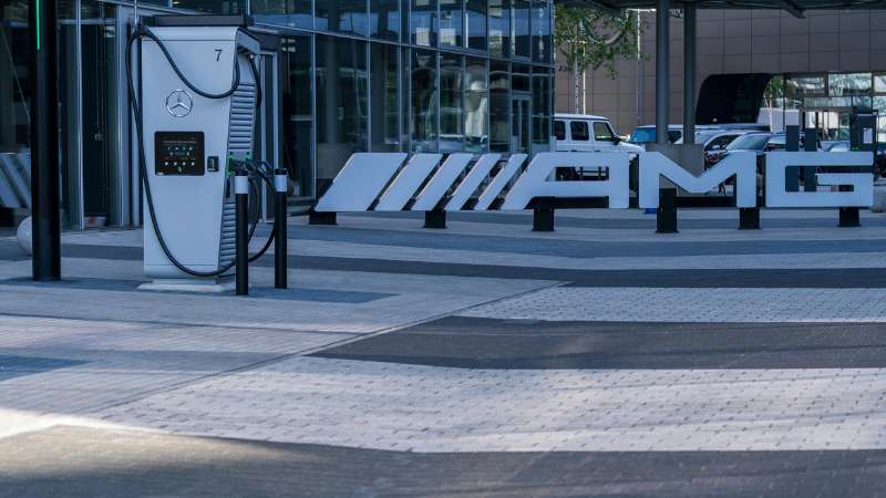 Electric vehicle charging at a fast station highlighting EV technology and sustainable mobility innovation