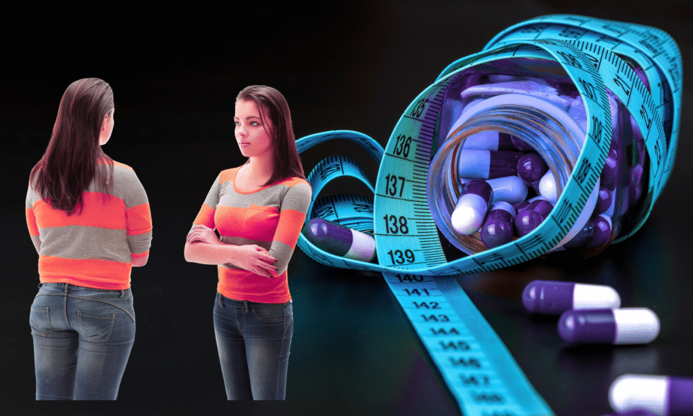 Illustration of different types of weight loss medications side by side.