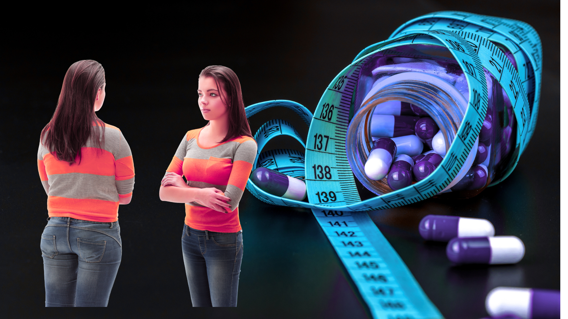 Illustration of different types of weight loss medications side by side.