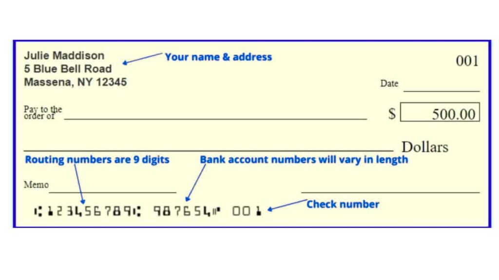 A close-up image showing how to write the date and payee name.