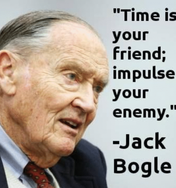 John Bogle portrait with investment quote.
