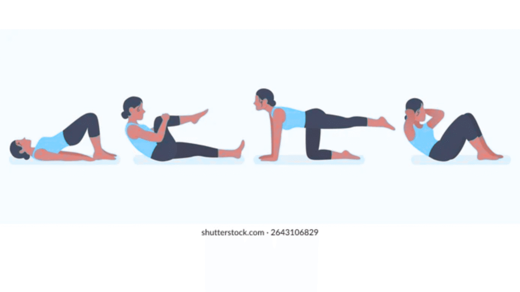 A woman doing Bird Dog outdoors with a bright background (motivational image).