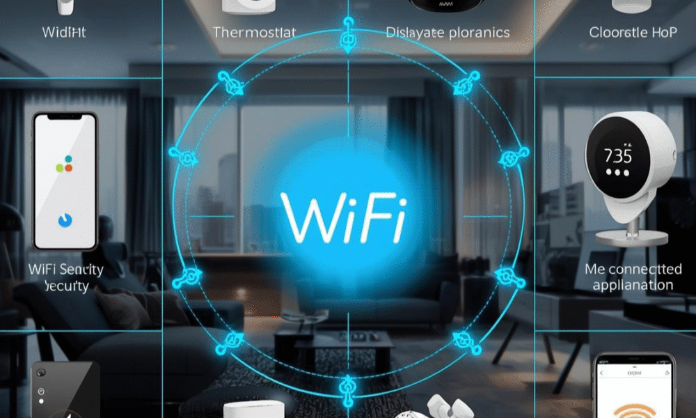 Infineon Wi-Fi 7 IoT tri-radio chip showing Wi-Fi 7, Bluetooth LE 6.0, and Thread connectivity for low-power smart home devices