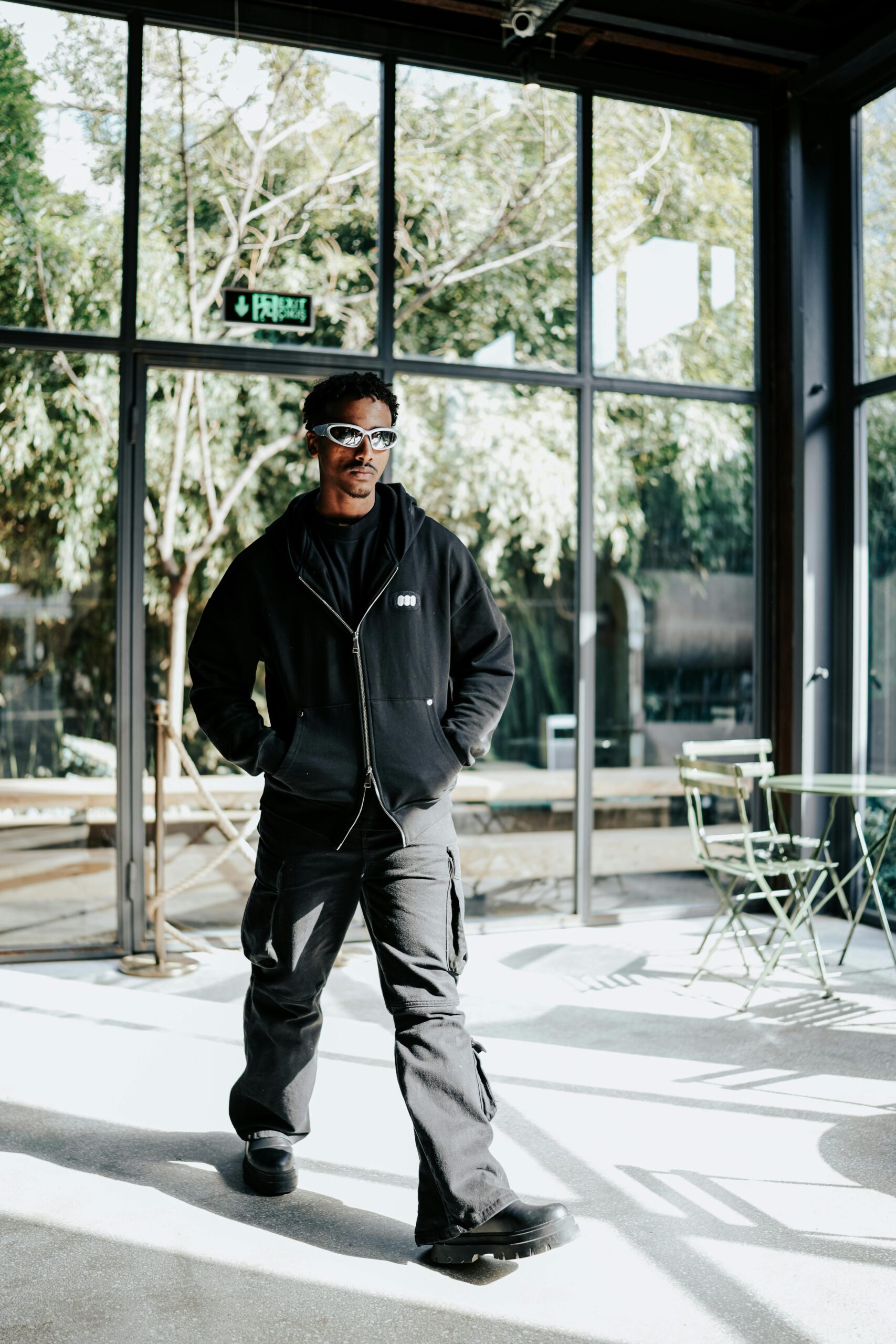 Cargo pants + utility jacket + casual sneakers