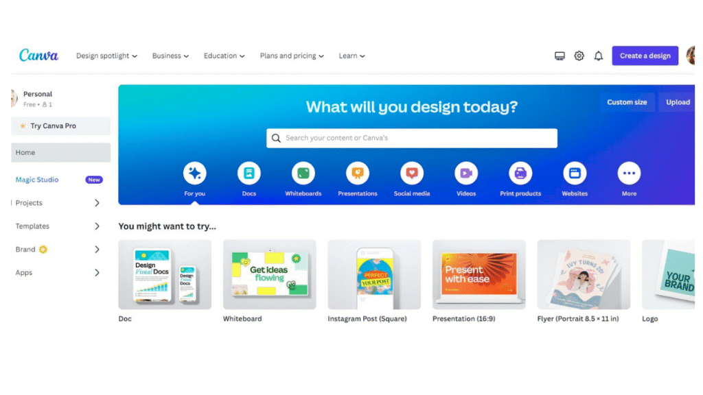 canva dashboard for beginners