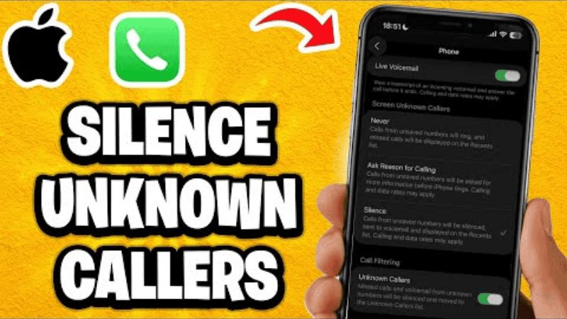 iPhone settings showing Silence Unknown Callers feature to block spam calls